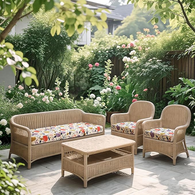 FORCHEER Waterproof Ourdoor Chair Cushion Covers Set of 2 23x23 Floral Printed Stretch Patio Chair Cushino Covers for Rattan Patio Furniture Replacement