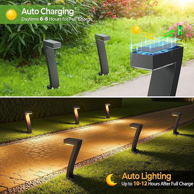 WdtPro Solar Lights Outdoor Pathway Lights, 6 Pack Upgraded Bright LED Outdoor Solar Light for Outside, IP65 Waterproof Solar Garden Light for Yard, Driveway, Walkway, Landscape, Patio Decor