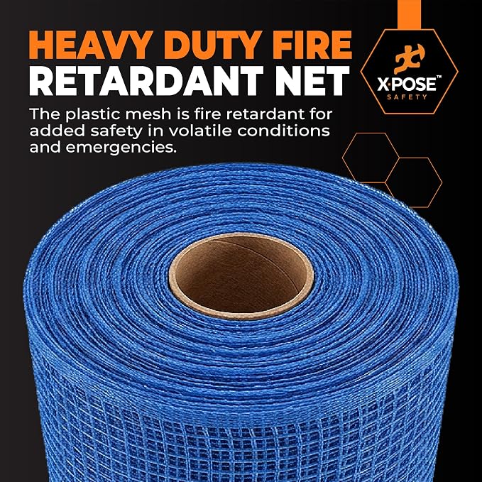 Xpose Safety Construction Safety Netting – 5.5' x 150', 1/4" Mesh Scaffold Safety Net, Temporary Material Roll, Visibility Fence, Heavy-Duty Fire Retardant, Blue
