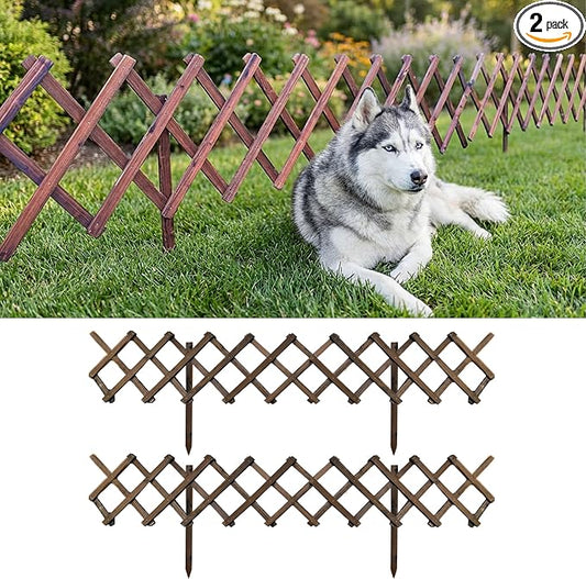 ShopLaLa Garden Fence (2 Pack, Total 12ft) Decorative Wooden Lattice Panels for Outdoor, Expandable Plant Support Trellis Flower Bed Edging Yard Lawn Landscape Border Decor Animal Barrier Wood Fencing