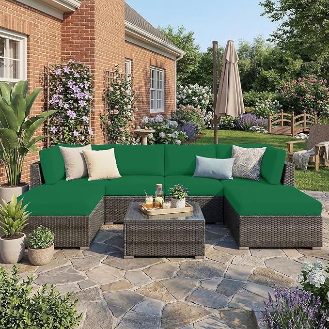 hyha Waterproof Outdoor Cushion Covers for Patio Furniture, Stretch Patio Chair Cushion Slipcovers, Coated UV Resistant Replacement Seat Covers, Solid Color (Green, 12PC)