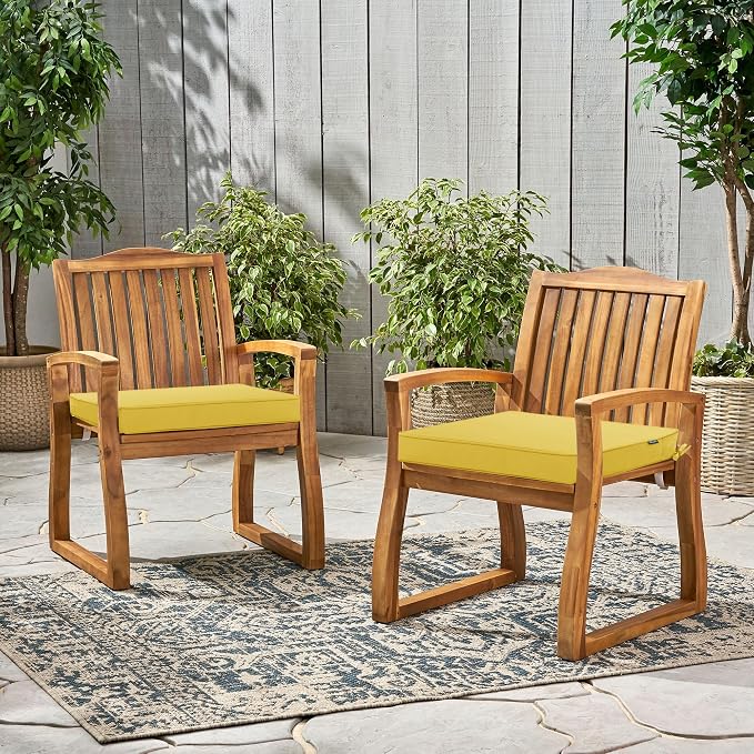 Outdoor Chair Cushions 22 x 22 Inch Water Resistant Patio Chair Cushions with Tie Color Fastness Thick Outdoor Seat Cushion for Garden Lawn Patio Furniture Yellow Set of 2