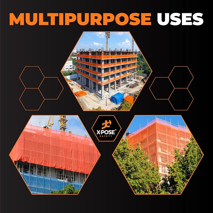 Xpose Safety Construction Safety Netting – 5.5' x 150', 1/4" Mesh Scaffold Safety Net, Temporary Material Roll, Visibility Fence, Heavy-Duty Fire Retardant, Orange