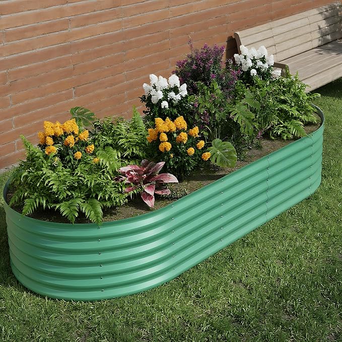 IDEALHOUSE 8x4x1.5 Ft Galvanized Metal Raised Garden Bed, 24-Inch Tall Outdoor Planter Box for Vegetables, Flowers & Herbs, Rust-Resistant Garden Beds for Backyard, Patio or Balcony, Green