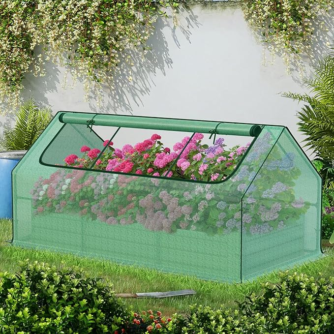 BPS Raised Garden Bed Set, 6x3x1 FT Metal Bottomless Flower Bed with PE Cover for Outdoor Planting, Green