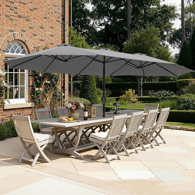 SUPERJARE 15FT Outdoor Umbrella for Patio, Double sided Pool Umbrellas with Fade Resistant Canopy, Large Table Umbrella for Deck, Market, Backyard - Gray(No Base)