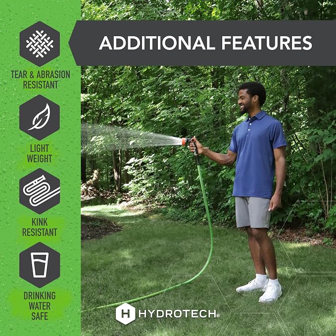 HydroTech FLATJACKET 5/8" 50 ft Garden Hose with Patented Force Control Technology - Flexible, Kink-Free, Lightweight Hose for Lawn, Garden, Car Washing, Deck and Patio Cleaning