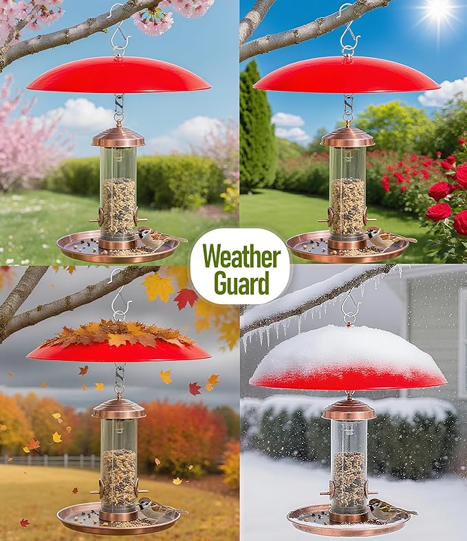12" Bird Feeder Rain Guard, Hummingbird Feeder Shade Dome Cover, Hanging Squirrel Baffle for Bird Feeder Pole (Red), 4 Pack