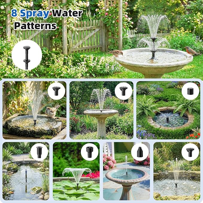 Antfraer 7W Solar Pond Filter with Battery Backup, Solar Pond Filter with Water Pump, Pond Pump with Shortage Protection For Small Pond Bird Bath Fish Ponds