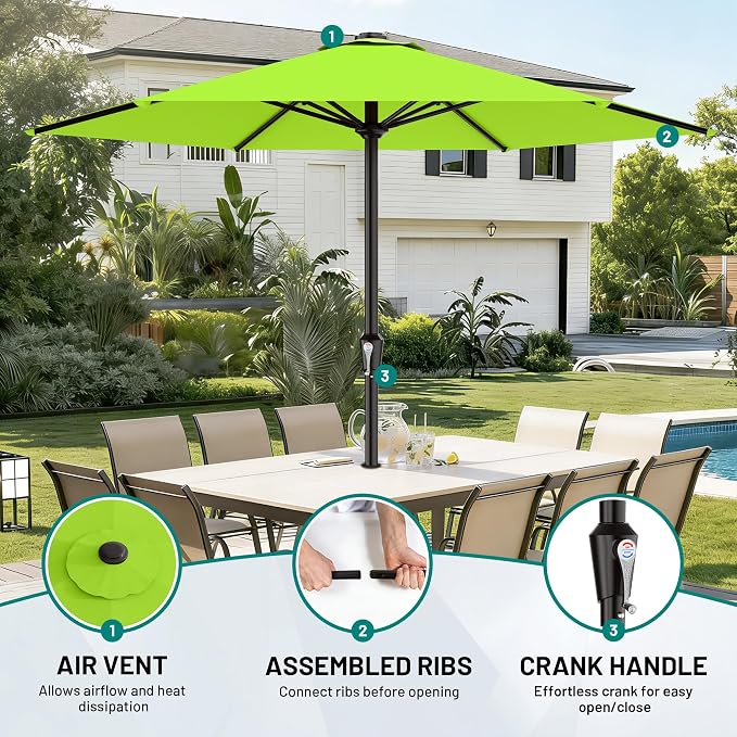 AreShark 11 FT Patio Umbrella for Outdoor, Outdoor Table Umbrella with Push Button Tilt and Crank, Outdoor Patio Umbrellas with 6 Sturdy Ribs, Patio Umbrellas for Market, Garden, Pool (Apple Green)