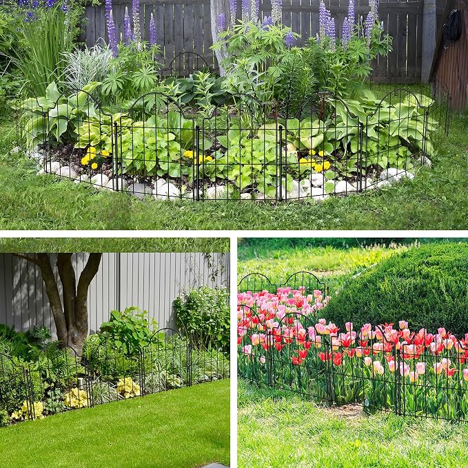 Decorative Garden Fences 17in x 10.3ft, 10 Pack Outdoor Fencing Animal Barrier Dog Border, Metal Wire Fence Panels for Garden Decor, Flower Bed Edging Borders for No Dig Patio Yard