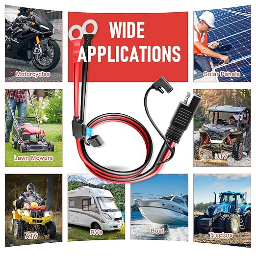 SAE to O Ring Connector 2FT 12AWG, SAE Battery Quick Connect Plug Waterproof Extension Cable for Solar Panel, Street & Road Glide Motorcycle Charging Port Upgrade, RV, Solar Generator Battery Charger
