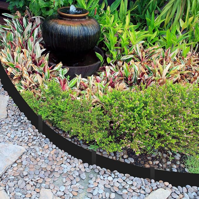 Blulu 16 Pieces Steel Landscape Edging 3 x 40 Inch Metal Garden Landscape Edging Border for Flower Bed Outdoor Garden Yard Fence Pathway Divider(Black)