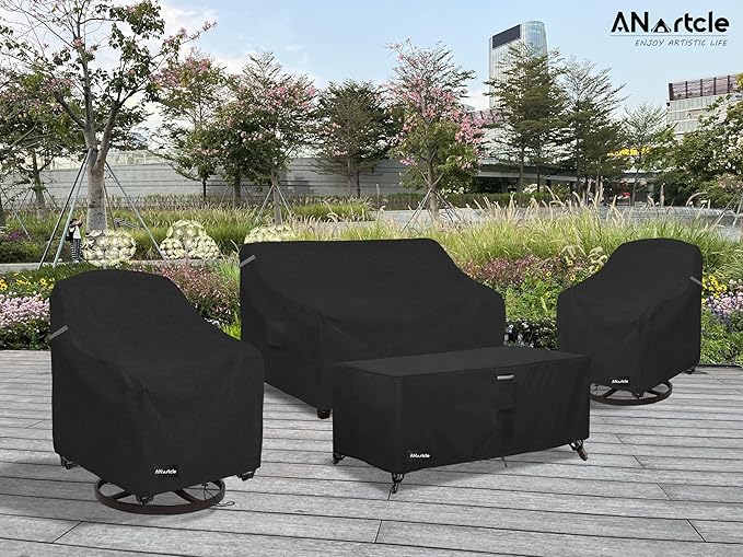 ANartcle Swivel Patio Chair Cover 4 Pack,600D Waterproof Heavy Duty Outdoor Chair Cover(35 W x 37 D x 36 H inches),Patio Furniture Covers,Outdoor Furniture Covers Waterproof,Black
