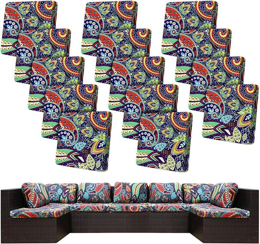 14 Pcs Stretch Patio Cushion Covers,Outdoor Couch Covers Replacement,Outdoor Couch & Sofa Slipcovers,for Patio Furniture Cushion Covers,Washable Reusable Furniture Protector (Rococo ,Cover Only)