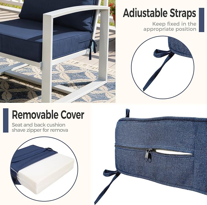 Art Leon Patio Chair Cushions 22 x 24 Outdoor Seat Cushions 28D High Density Foam Patio Chair Cushion with Non-Slip Backing Waterproof Outdoor Seat Cushion for Patio Furniture Porch Swing Navy Blue