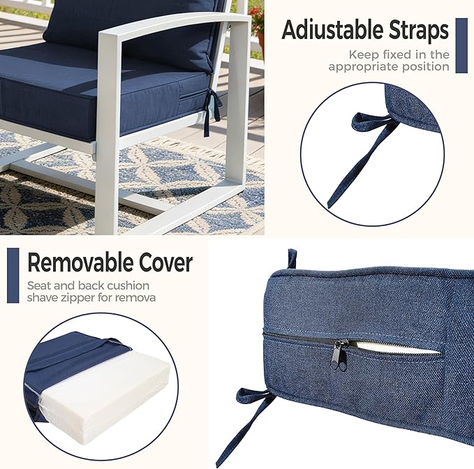 Art Leon Patio Chair Cushions - Outdoor Deep Seat Cushion 24 x 24 30D High Density Foam Waterproof Outdoor Seat Cushion with Non-Slip Backing Patio Cushions for Patio Furniture Garden Bench Navy Blue