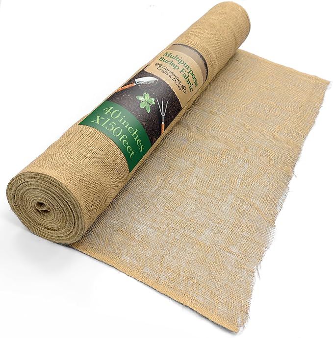 Burloptuous 40" x150 Feet Gardening Burlap Fabric Roll - Burlap Tree Wrap, Weed Barrier, Erosion Control, Aisle Runner, Multipurpose Natural Fabric, High Density Jute Fiber Material