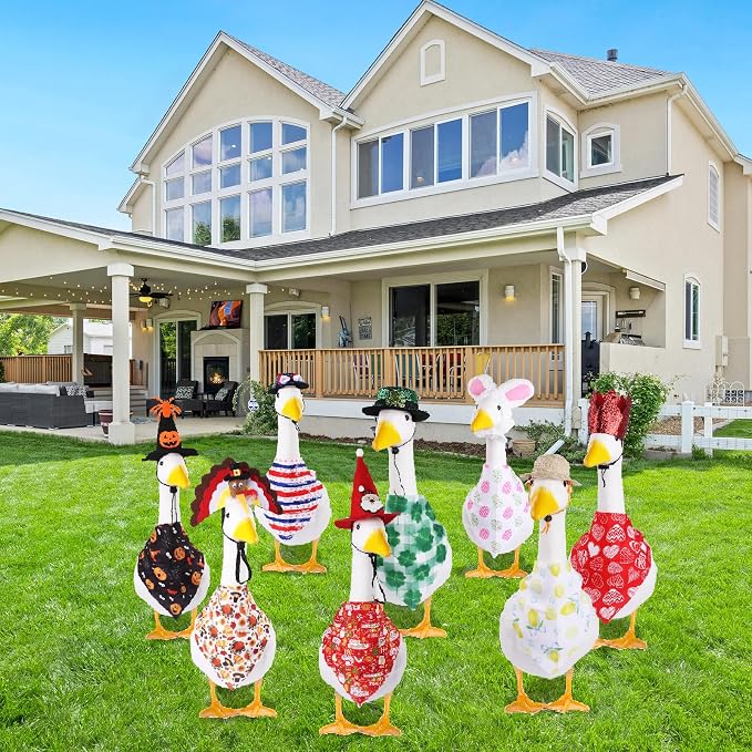 All Season Porch Goose Outfits Clothes Costume Clothing for Plastic Cement Goose Statue Patio Yard Outdoor Decor