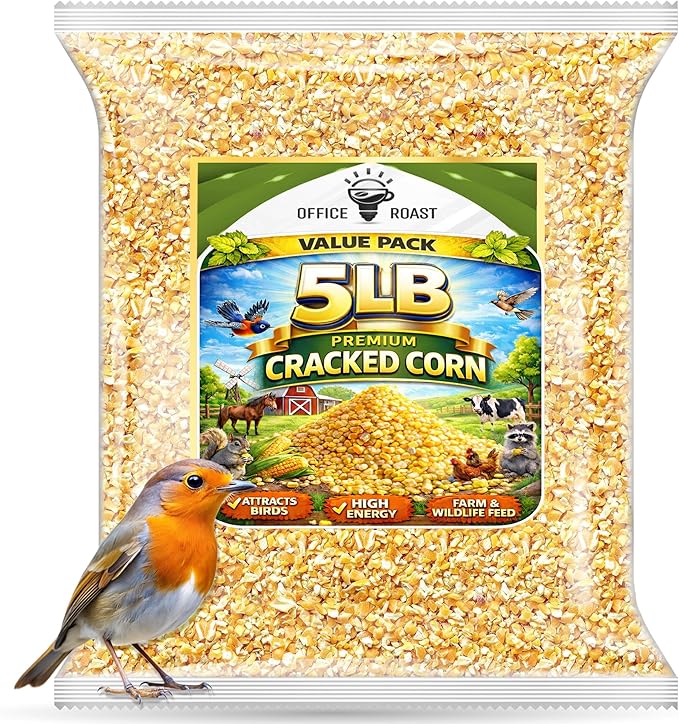 Office Roast Cracked Corn for Animals | 5 lb Bulk Value Bag | – All-Natural Dried Feed for Birds, Ducks, Chickens, Wildlife Deer & Backyard Animals