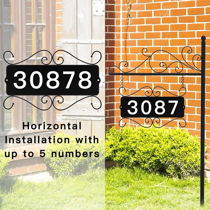 Metal Address Sign, Home Address Plaque, Address Post Sign Double-Sided, Street House Numbers for House Home Street Garden Yard (44" Pole)