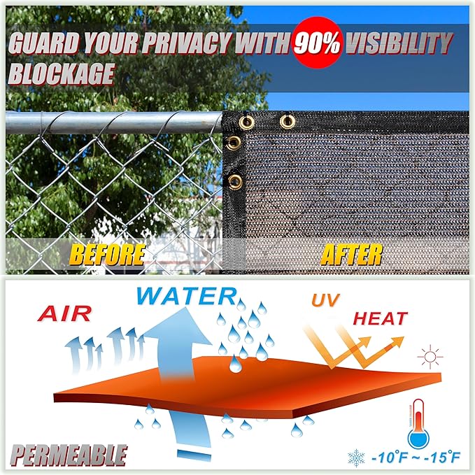 ColourTree Customized Size 6' x 20' Brown Fence Screen Privacy Screen - Commercial Grade 170 GSM - Heavy Duty - 3 Years Warranty - Cable Zip Ties Included