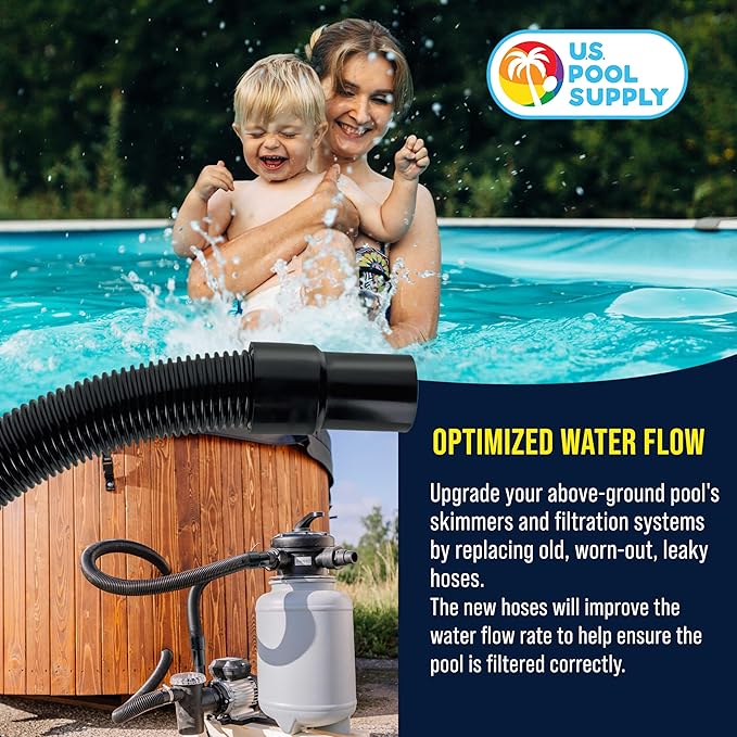 U.S. Pool Supply 6 Foot Heavy-Duty Above Ground Pool Hose, 1.5" - Black Replacement Filter Connecting Hose, Flexible Spiral Wound EVA - Compatible with Intex for Pool Filter Pumps - Skimmer Pump