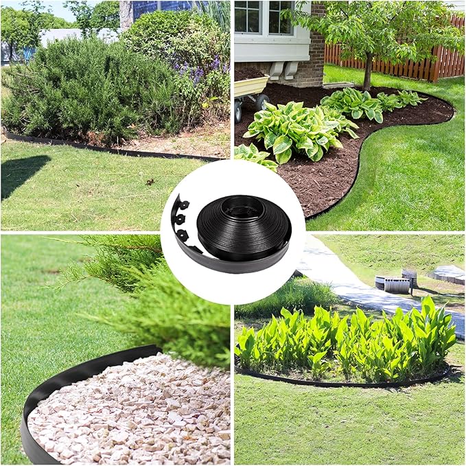 JERIA 2 Inch Tall 66 FT Garden Edging Kit with 90pcs Spikes, Plastic Edging for Landscaping