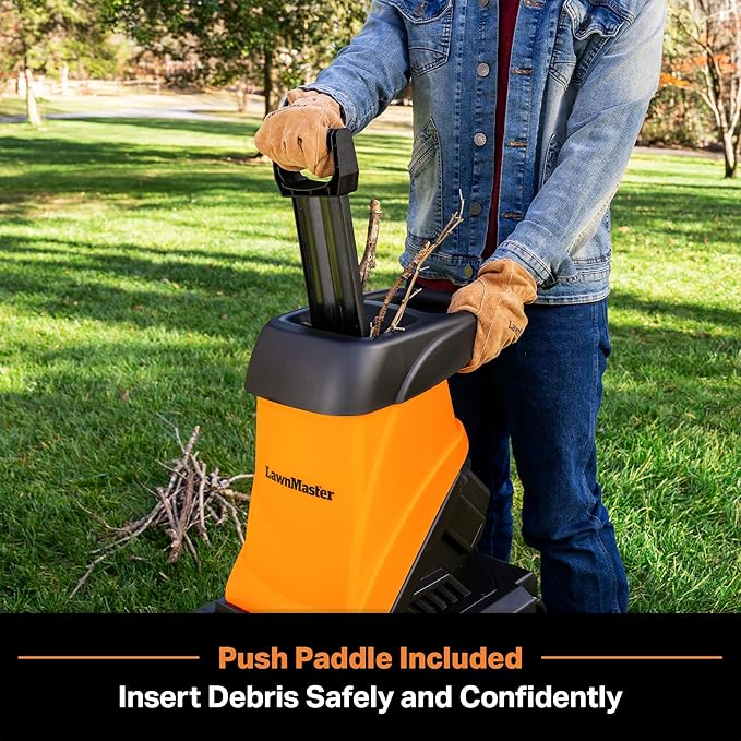 LawnMaster Wood Chipper, 15 Amp Electric Wood Chipper Shredder with Collection Bin, 1.8-Inch Cutting Diameter Max 16:1 Reduction-FD1504