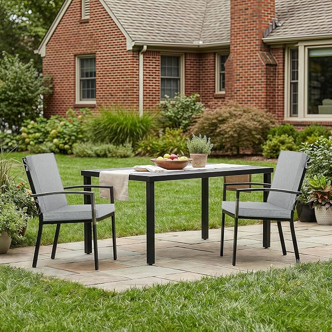 Outdoor Chair Cushions, Water-Resistant & Fade-Resistant, Patio Furniture Lawn Dining Chair Seat Replacement with Mid Back, Ties Zipper, Removable Cover, 18 x 16.5 Inch, Set of 2, Light Grey