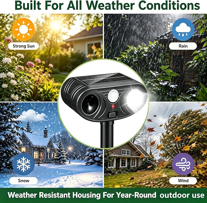 2 Pack Sonic Fortress Pro Deer Repellent Device Outdoor,Solar Animal Repeller for Garden, Squirrel Fortress Pro with PIR Sensor & Flashing Light for Rabbit Fox Raccoon Cats Repellent Outdoor