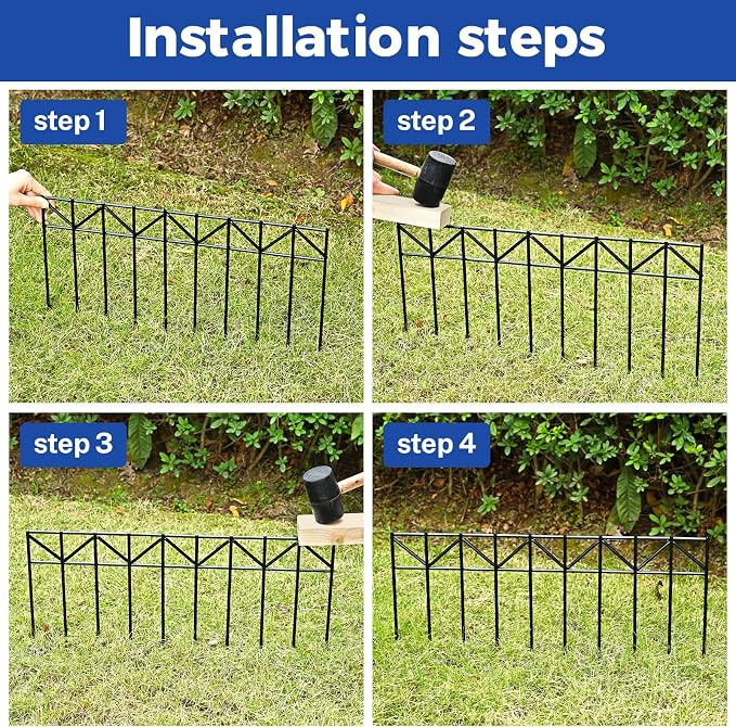 10 Pack 32" L x 10" H Animal Barrier Fence, No Dig Fence Patented Product, 5.5mm Galvanized Stakes with 2.1" Spacing, Anti Digging for Dogs Outdoor Yard Patio, Total 26.6Ft(L) X 10in(H) Black