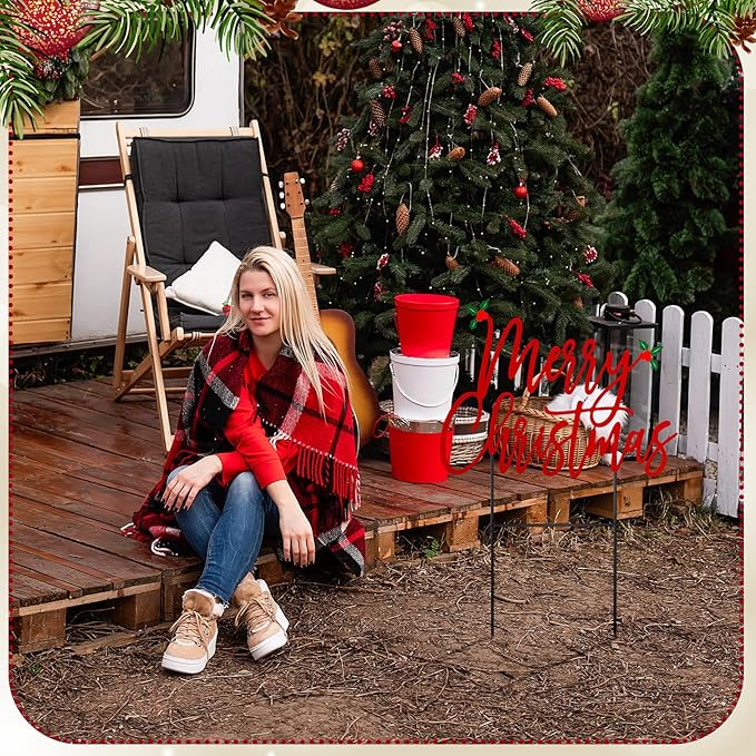 Weysat Merry Christmas Metal Yard Signs 15.75 Inch Xmas Metal Outdoor Decorations with Stakes Waterproof Christmas Decor for Home Garden Patio Lawn Party and Xmas Celebration Supplies