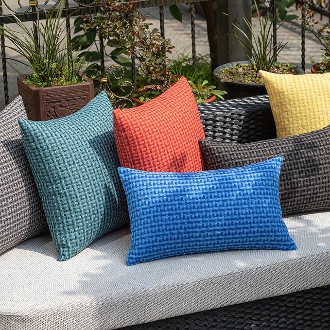 Kevin Textile Outdoor Waterproof Throw Pillow Covers Pack of 2 Farmhouse Decorative Cushion Covers for Garden Patio Tent Balcony Bench Couch Sofa 22x22 Inch, Teal