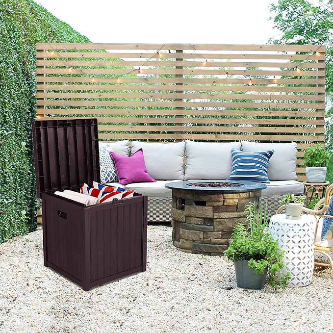 Outvita 51 Gallon Deck Storage Box, Durable Storage Container Bin for Patio Cushions and Yard Stools Outdoor Patio (Brown)