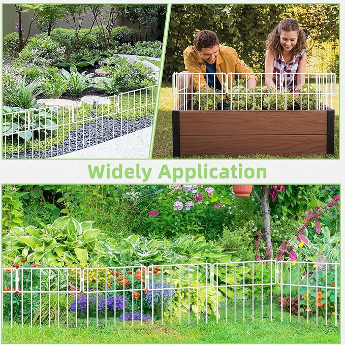 Thrivinest 10 Pack Animal Barrier Fence, No Dig Fence Decorative Fences, 17in(H) x10ft(L) Rustproof Metal Small Garden Fence Border for Dogs Rabbits, Bottom Blocker for Outdoor Yard Patio, White