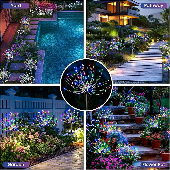 PEVOROS Garden Decor Solar Lights Outdoor,120LED Waterproof Colorful Solar Fairy Garden Lights for Outdoor Decoration,Yard, Patio, Porch,Flower Pot,Pathway, for 4th of July(6Pack)