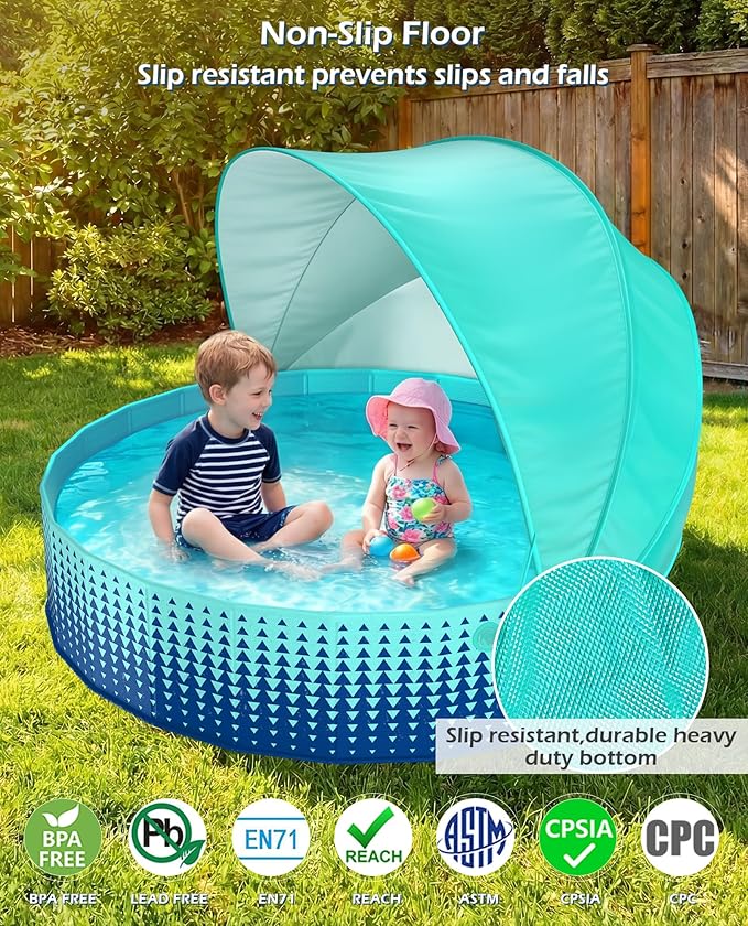 Jasonwell Kiddie Baby Pool with Canopy - Foldable Infant Toddler Kids Pool with Shade Baby Beach Essentials Tent Swimming Wading Pools for Toddlers 1-3 + Kids Dogs Ball Pit Backyard Water Play G, 40"