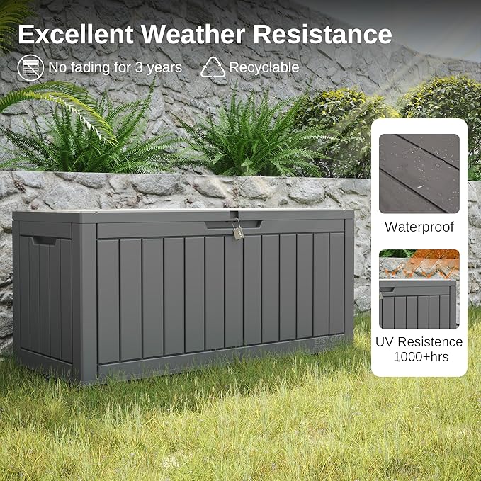EAST OAK Outdoor Storage Box, 90 Gallon Deck Box, Waterproof Resin Storage Bin & Outdoor Storage Box, 31 Gallon Deck Box Indoor and Outdoor Use, Waterproof Resin Storage Bin