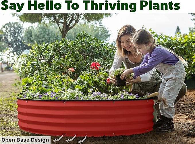 Round Galvanized Raised Garden Bed // 4×4×1 ft (2-Pack) Galvanized Raised Garden Beds Outdoor for Gardening, Vegetables, Flowers (Red) // Patented Tool-Free Design Round Planter