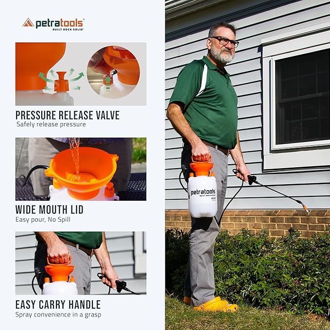 Petratools 1 Gallon Pump Sprayer – HD101 Garden Sprayer for Weeds, Lawn Care & Pesticides – 52” Long Hose, 2 Nozzles & Easy Carry Handle – Durable & Lightweight (Pack of 2)
