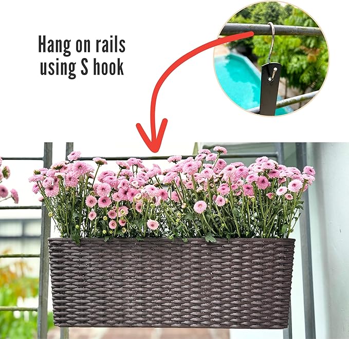 LaLaGreen Wall Planters Outdoor (20 Inch, 4 Pack) Brown Rectangular Window Flower Boxes with Brackets Self Watering System, Vertical Wall Mounted Plant Pot Container Herb Garden Balcony Indoor Decor
