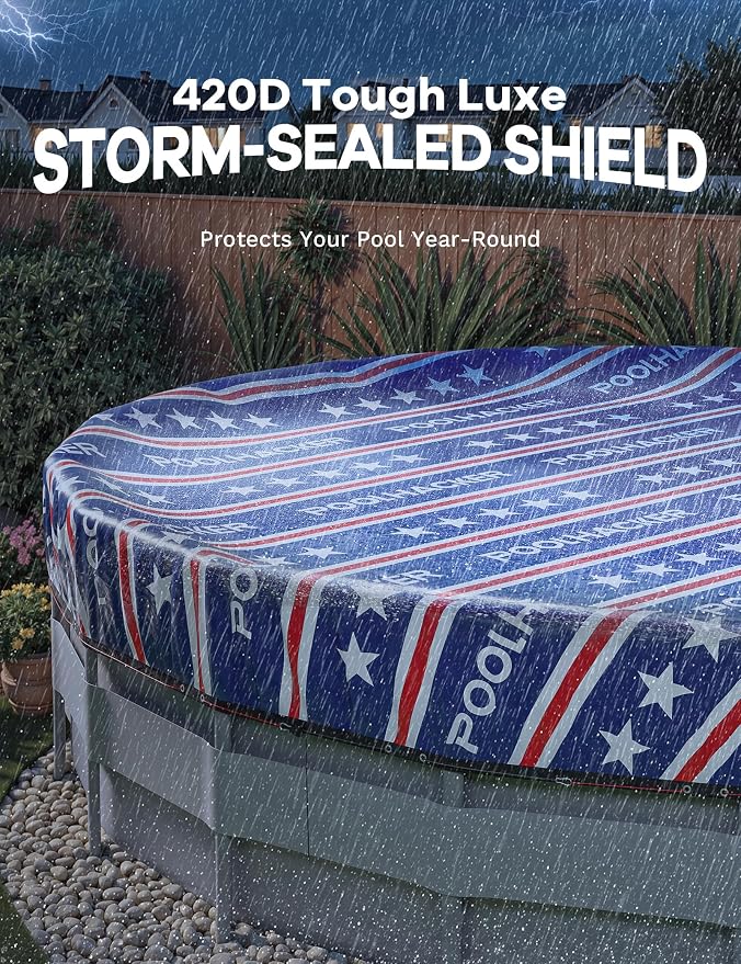 POOLHACKER【2025 Upgrade】 24 ft Winter Pool Cover - 24ft Round Above Ground, 4 Foot Overlap Extra Thick 420D Pool Cover with Pulley and Cable (Red)