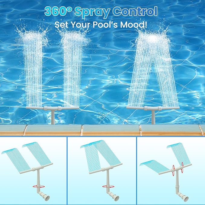 Dual Spray Pool Fountain, 10-20°F Cooler Water for Above/In-Ground Pools, Dual Spray Waterfall Sprinkler Fountain, Adjustable Waterfall Cooling and Relaxation