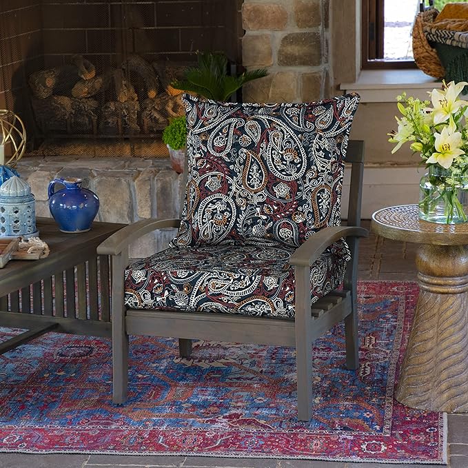 Arden Outdoor Deep Seat Cushion Set (4-Pack), 24 in x 24 in, Weather-Proof, Rain-Proof, Fade Resistant Patio Cushion for Chair, Sofa, and Couch Navy Palmira Paisley