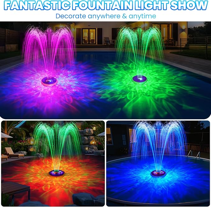 AearKing Upgraded Floating Pool Fountain, Pool Fountain with Lights, Above Ground Pool Water Fountains Pump with Anchor and Rope, Swimming Pool Fountains for Inground Pools-Purple-1pk