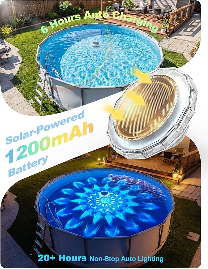 APONUO Solar Pool Lights, IP68 Waterproof Floating Pool Lights with Remote& Button Control, 9 Lighting Colors& 3 Modes Pool Solar Light, Timer& Memory, Floating Light for Pool, Party, Bathtub (1 Pack)