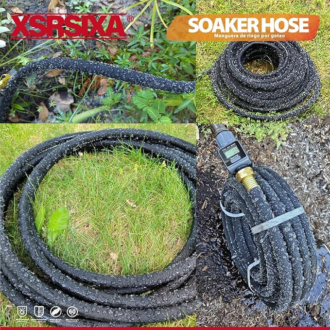 100FT Heavy Duty Soaker Hose – 1/2" Ultra-Flexible Rubber with Reinforced Core, 20% Stronger Stretch & Even Water Flow for Gardens, Lawns, Raised Beds (Drip Irrigation Hose Kit)