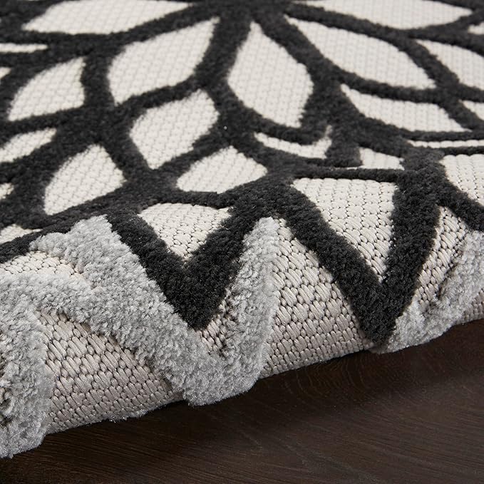 Nourison Home Aloha Indoor/Outdoor Black White 9' x 12' Area Rug, Tropical, Botanical, Easy Cleaning, Non Shedding, Bed Room, Living Room, Dining Room, Deck, Backyard, Patio (9x12)