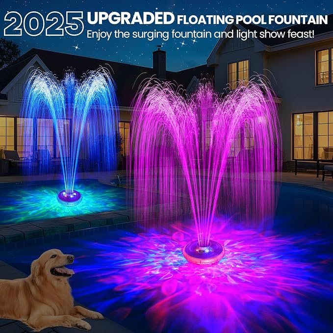 AearKing Upgraded Floating Pool Fountain, Pool Fountain with Lights, Above Ground Pool Water Fountains Pump with Anchor and Rope, Swimming Pool Fountains for Inground Pools-Purple-1pk
